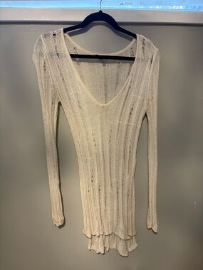 Guess Cream Open Knit Distressed Sweater